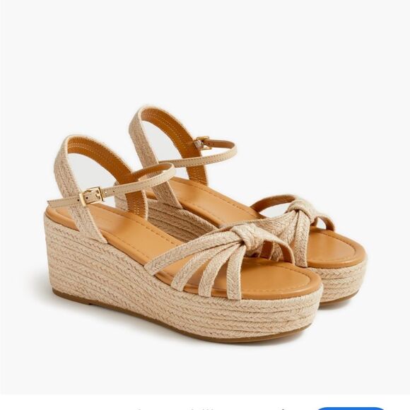 J. Crew | Strappy Raffia Espadrilles Platform Wedges Sandals Size 6.5 Shoes - Picture 1 of 11